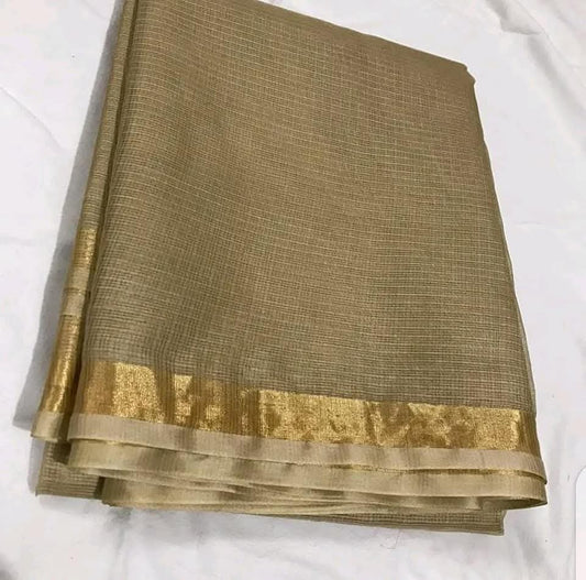 Beige Kota doria cotton silk sarees