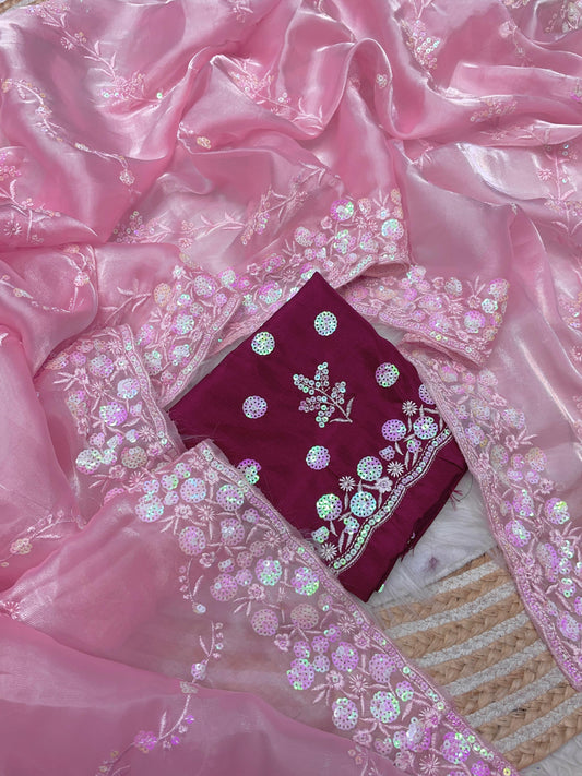 Soft jimmy choo satin sequence sarees