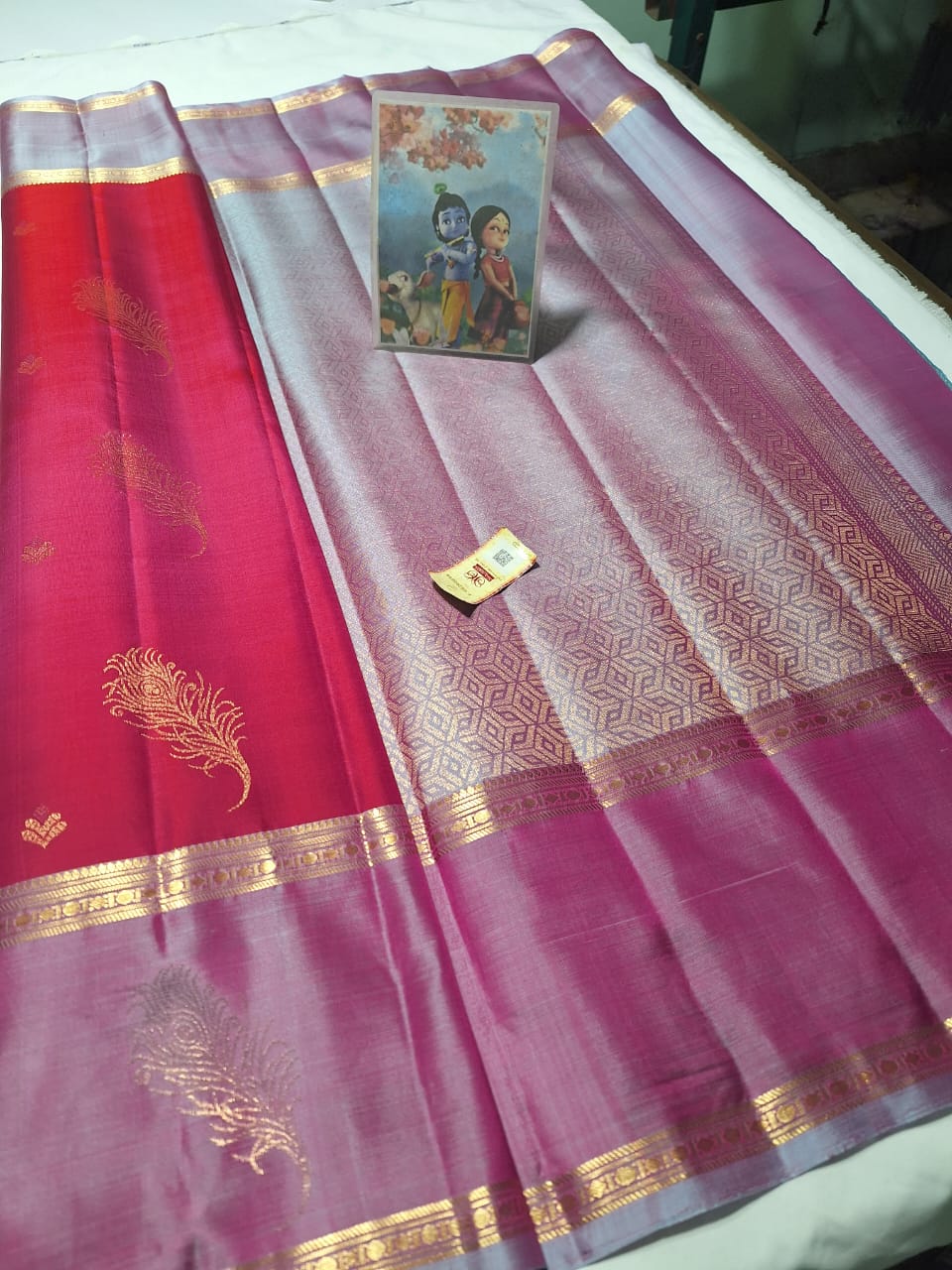 Pure kanchipuram soft silk with peacock feather butta