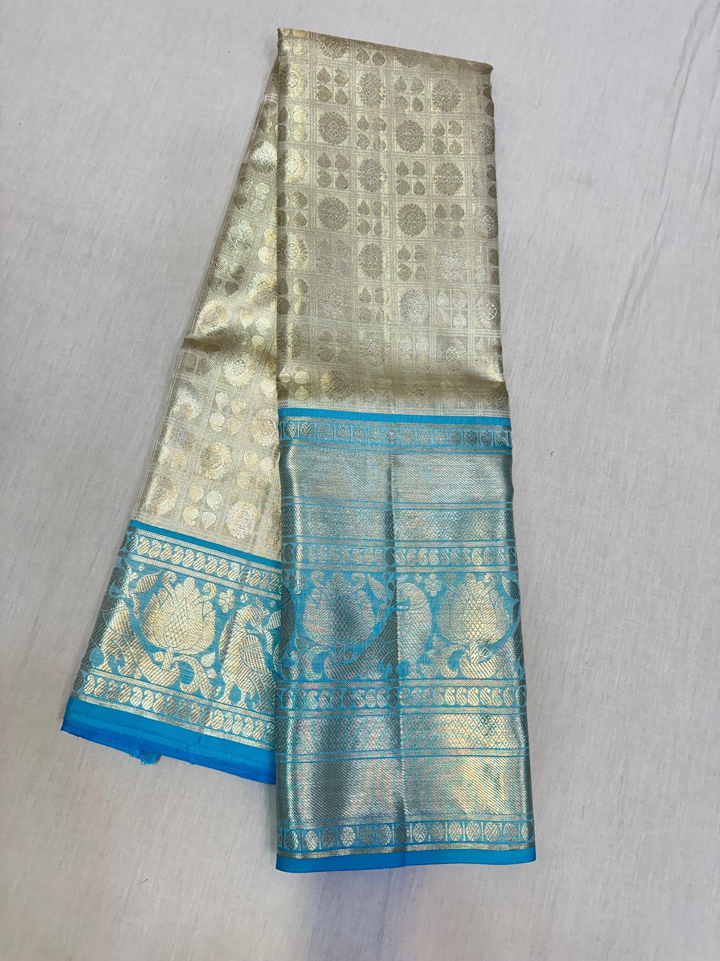Silver with sky blue pure kanchipuram bridal silk sarees