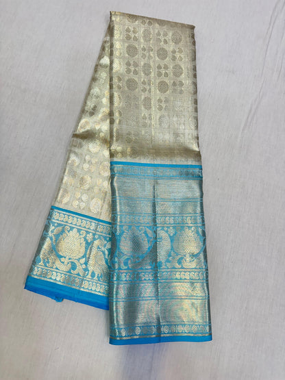 Silver with sky blue pure kanchipuram bridal silk sarees