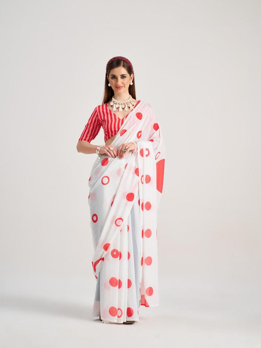 White Digital printed Georgette sarees
