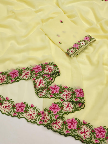 Pastel color faux georgette embroidery sarees
