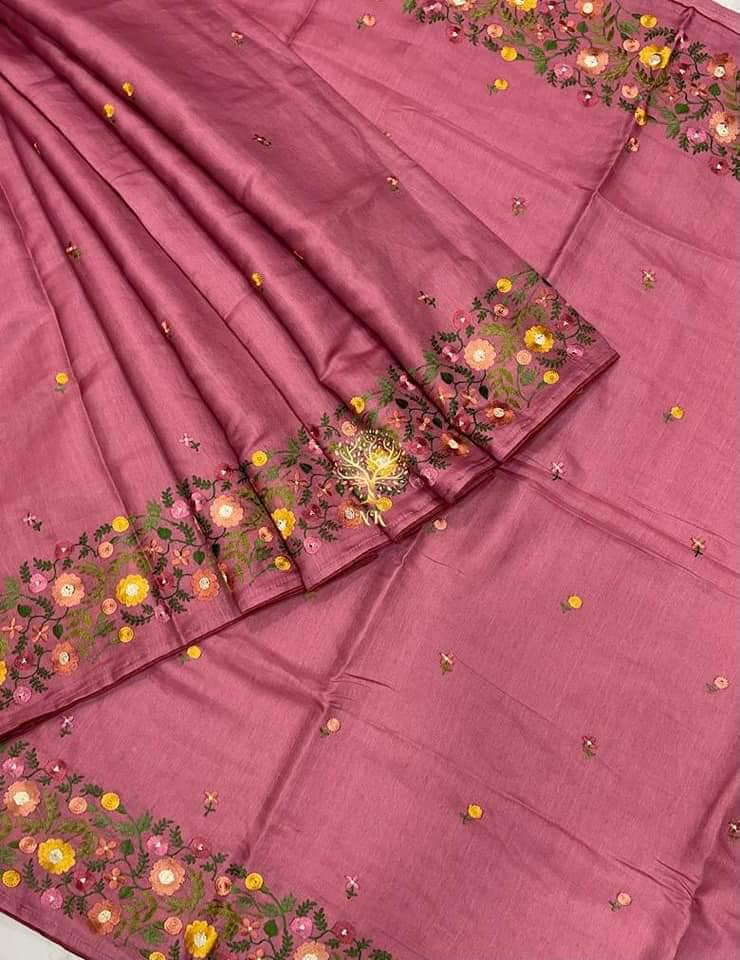 Tussar Munga silk embroidery sarees