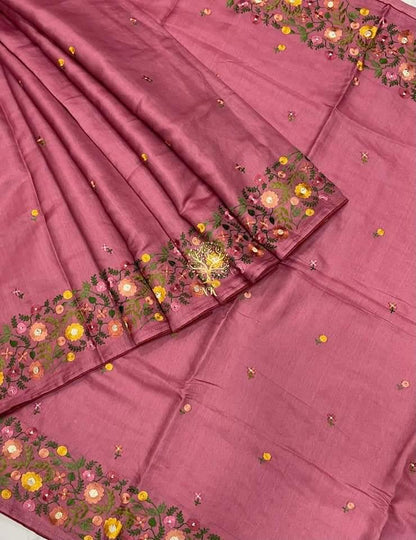 Tussar Munga silk embroidery sarees