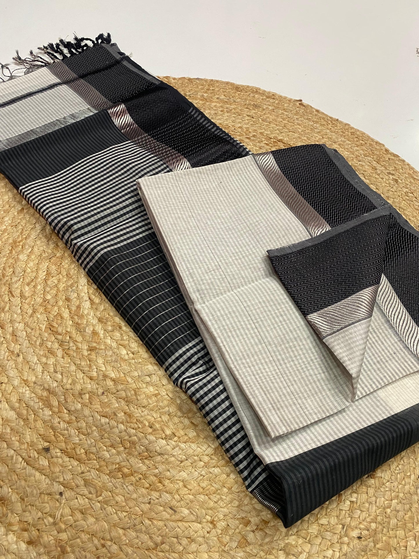 Off White and Black Maheshwari silk sarees