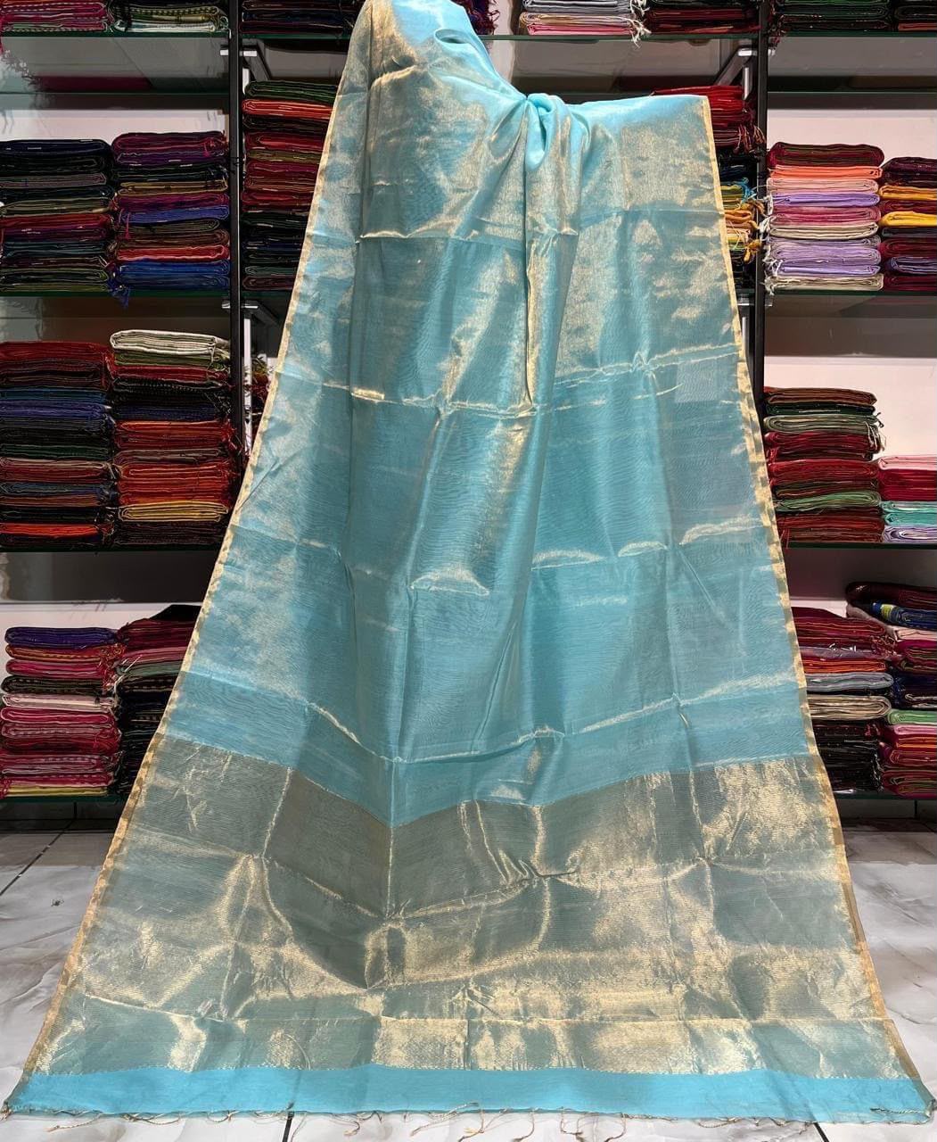 Linen Tissue sarees with 1 inch border