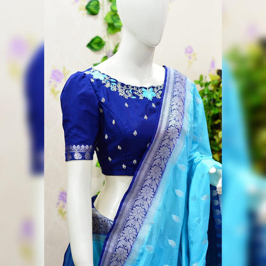 Sky blue banarasi semi georgette saree
