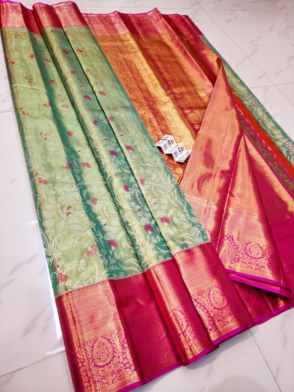 Light green pure kanchipuram bridal silk sarees