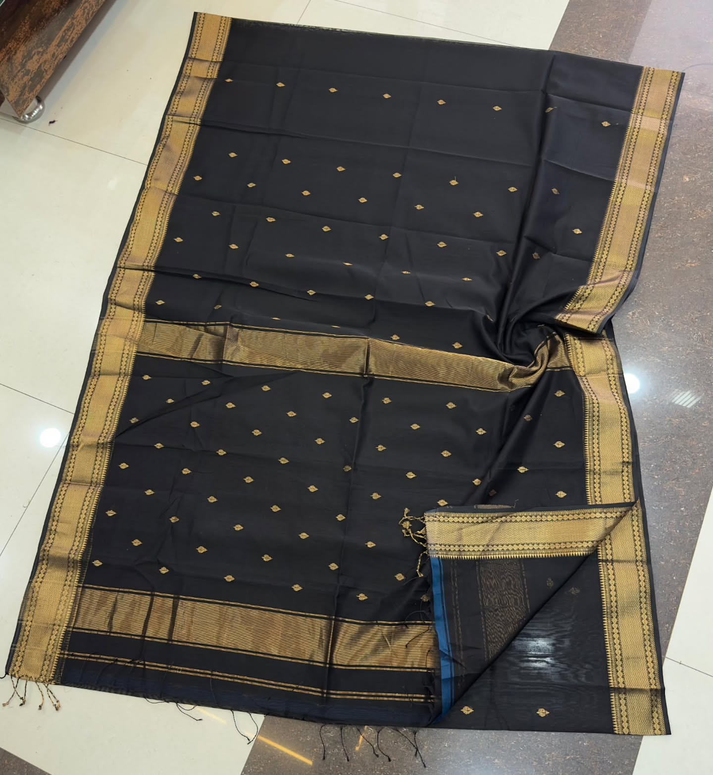 Black Maheshwari silk sarees