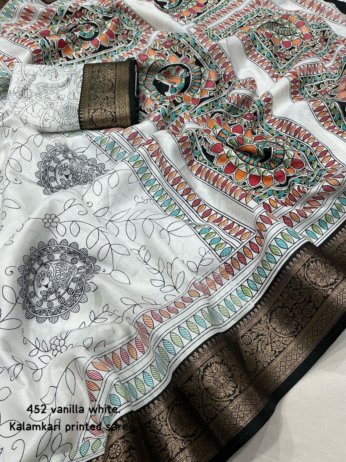White Fancy kalamkari sarees