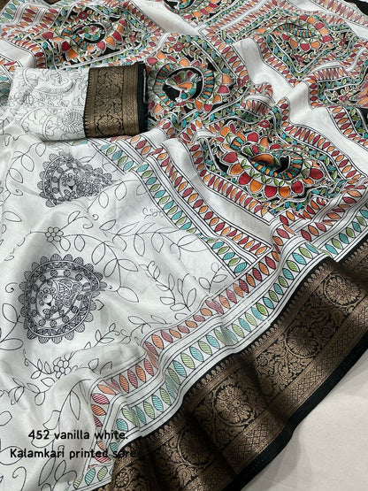White Fancy kalamkari sarees