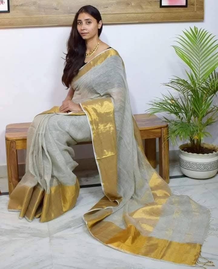 Linen big border sarees