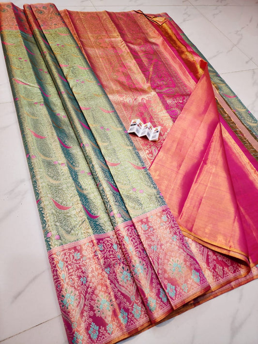 Light green pure kanchipuram bridal silk sarees