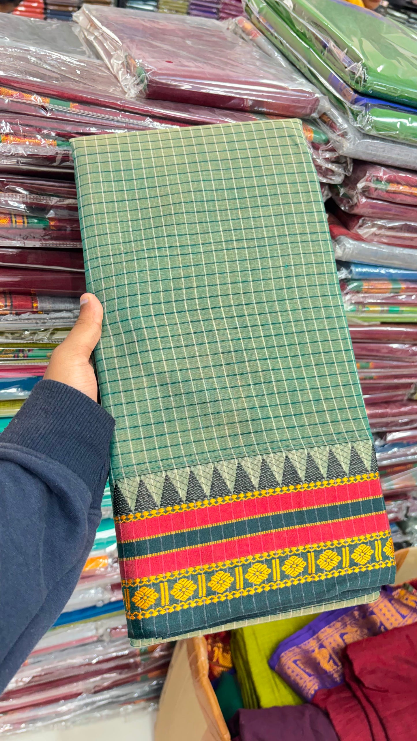 Green Narayanpet cotton checks sarees