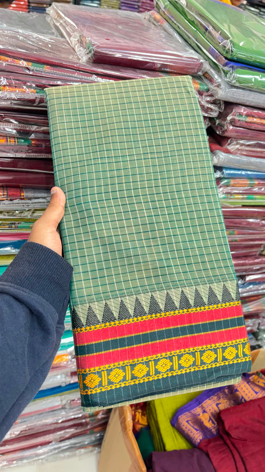 Green Narayanpet cotton checks sarees