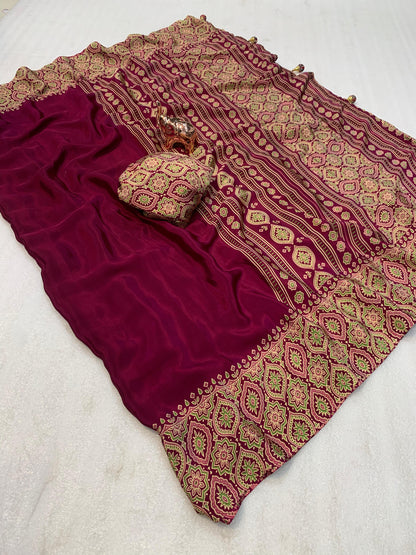 Pure crepe satin ajrakh sarees