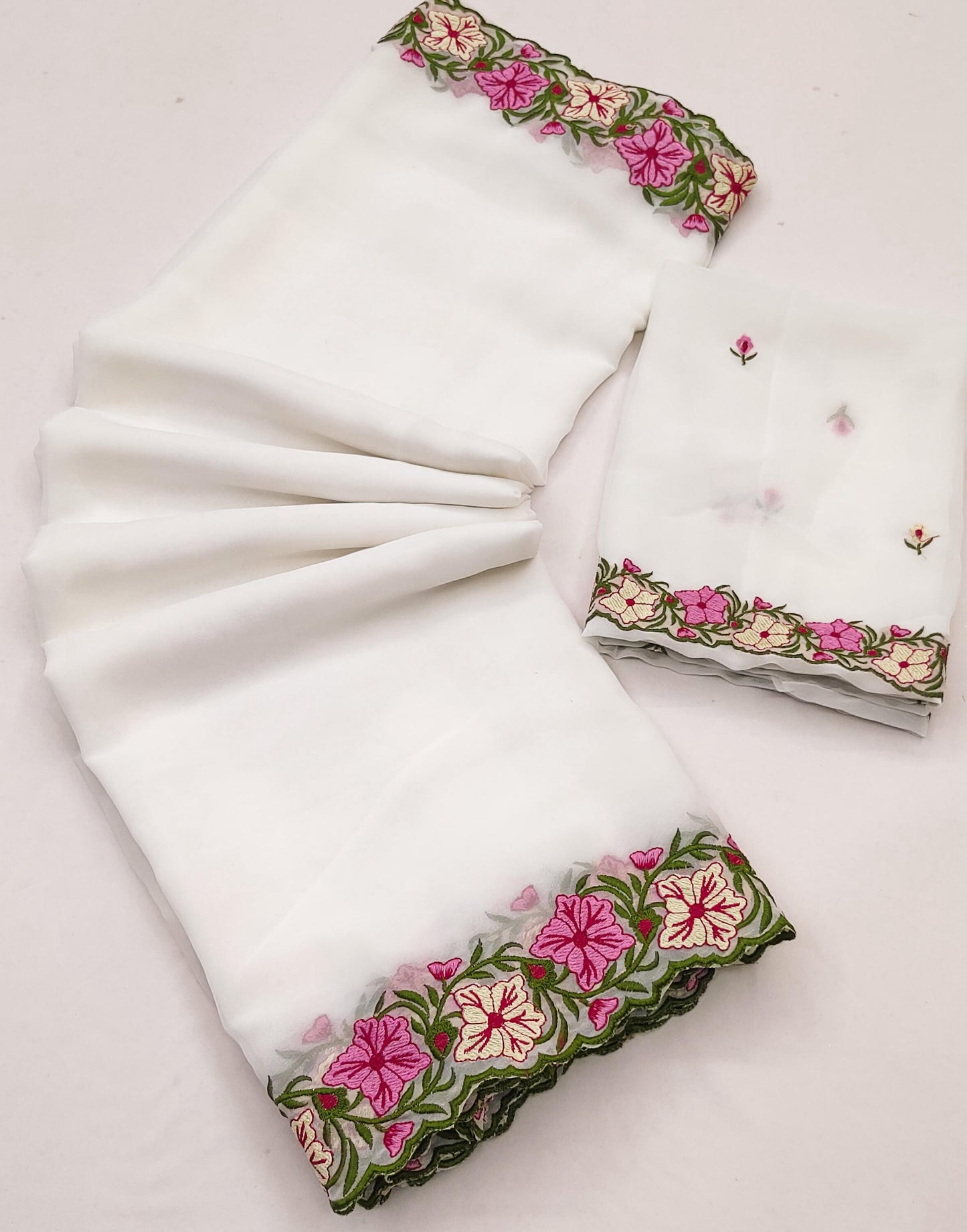 Pastel color faux georgette embroidery sarees