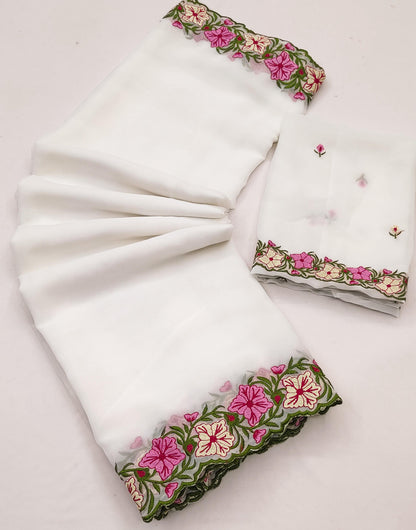 Pastel color faux georgette embroidery sarees