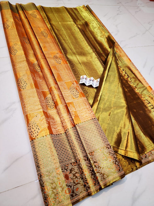 Orange pure kanchipuram bridal silk sarees