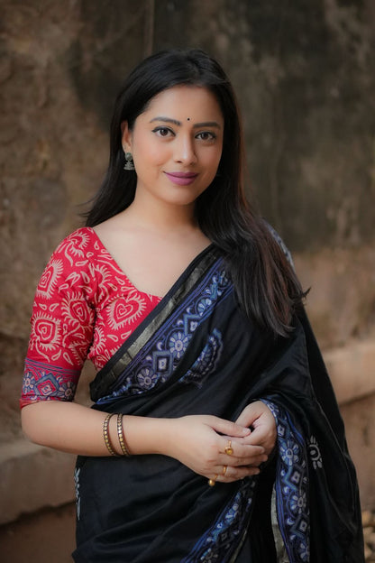 Black chanderi cotton sarees