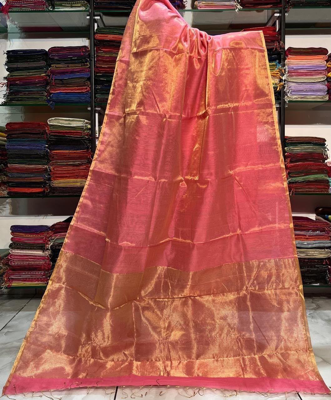 Linen Tissue sarees with 1 inch border