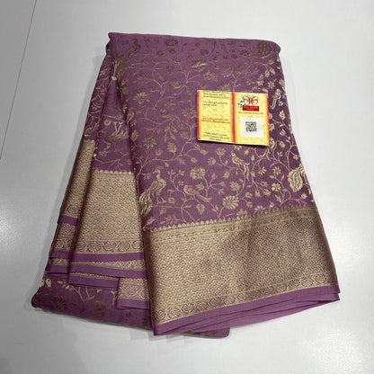 Dark onion pink pure khaddi banarasi crepe silk sarees