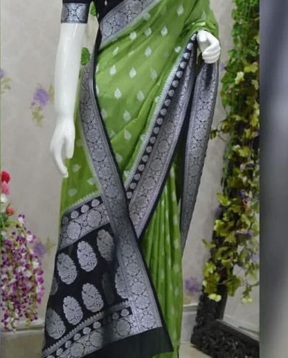 Olive green banarasi semi georgette saree