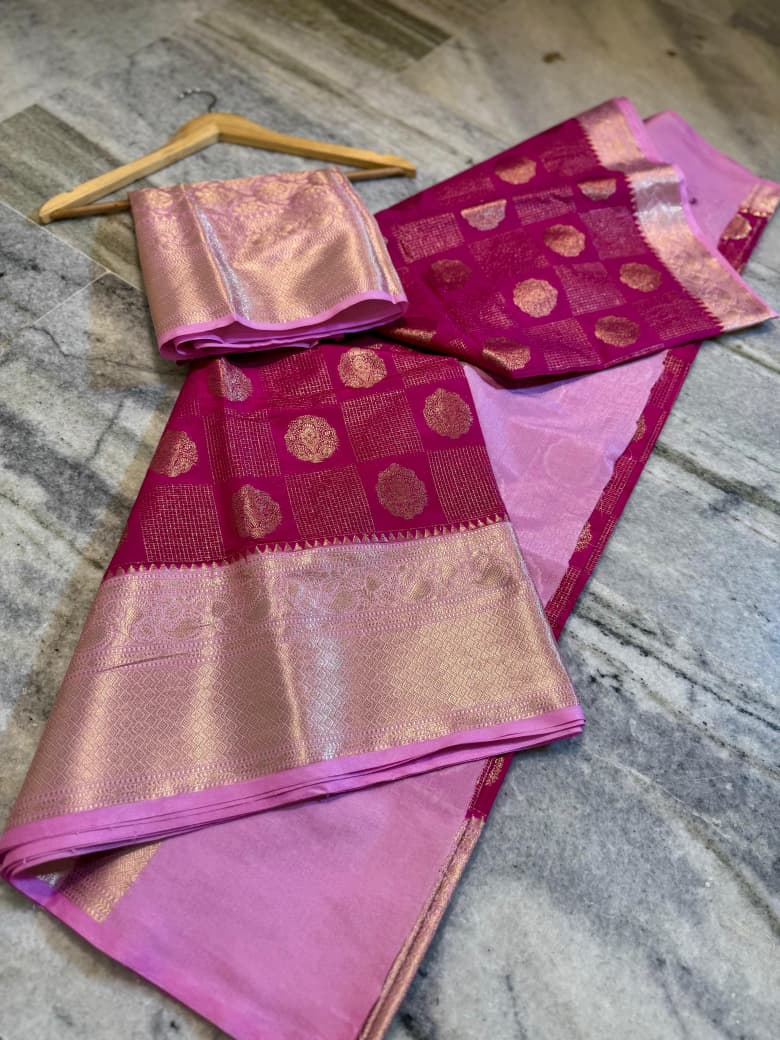 Banarasi semi katan silk sarees with chokdi design