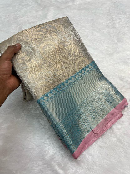 Silver banarasi katan tissue silk sarees
