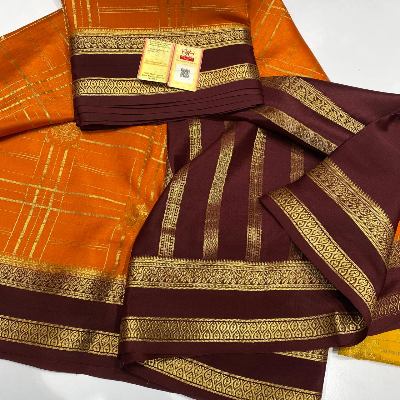 Pure Mysore silk crepe checks sarees