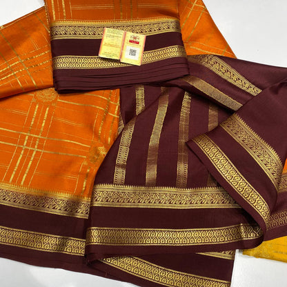 Pure Mysore silk crepe checks sarees