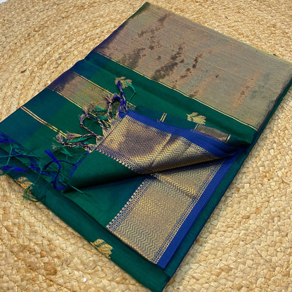 Dual tone green Maheshwari silk sarees
