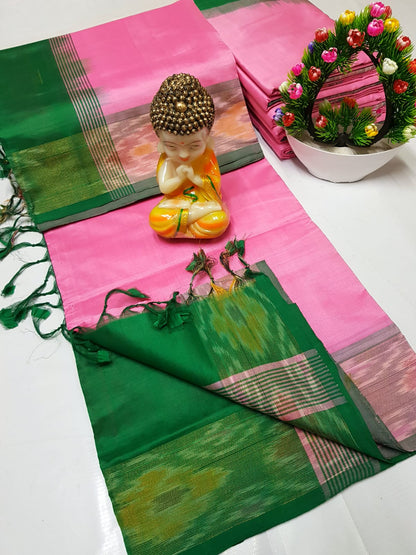 Uppada Tripura silk sarees with small pochampally border