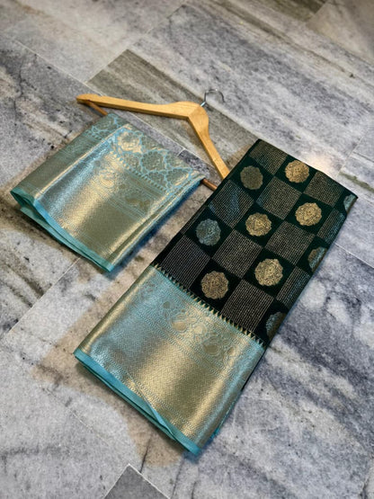 Banarasi semi katan silk sarees with chokdi design