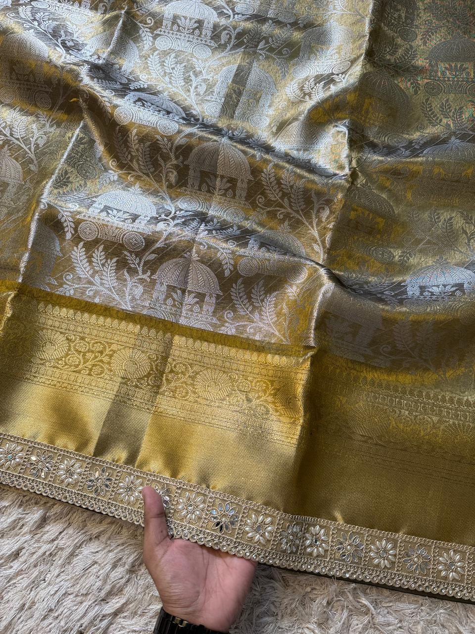 Silver and gold banarasi katan tissue silk sarees