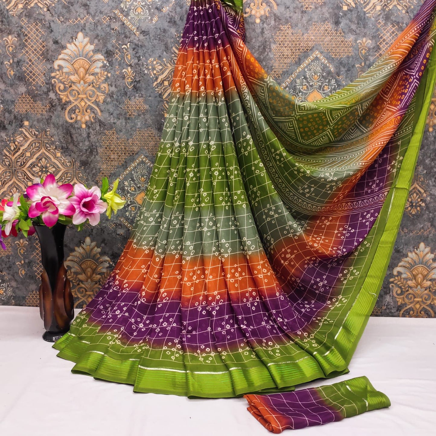Georgette Bandhani print sarees