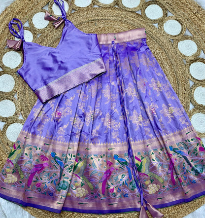 Lavender Paithani lehenga for kids