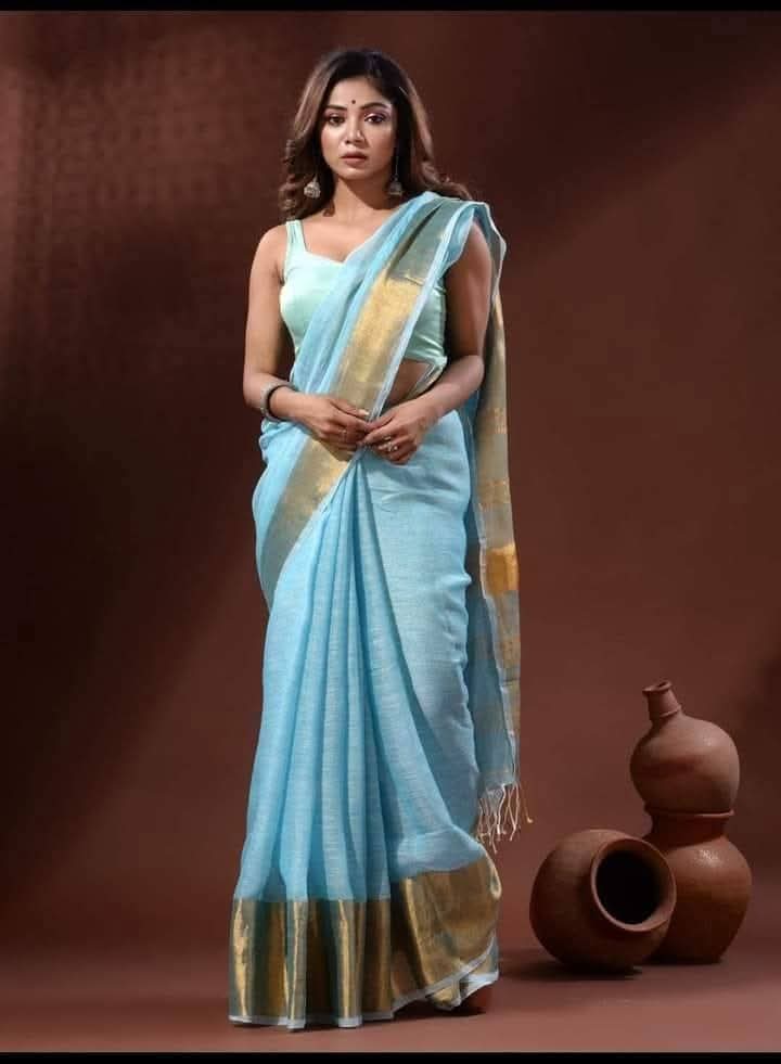 Linen big border sarees