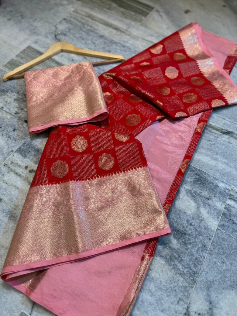 Banarasi semi katan silk sarees with chokdi design