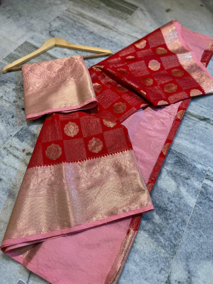 Banarasi semi katan silk sarees with chokdi design