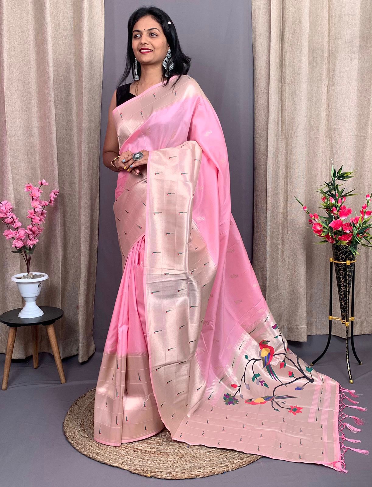 Pink kanjivaram paithani silk sarees