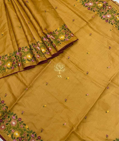 Tussar Munga silk embroidery sarees