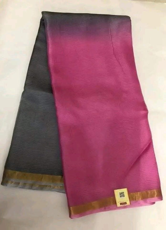 Dark grey and pink kota doria cotton silk sarees