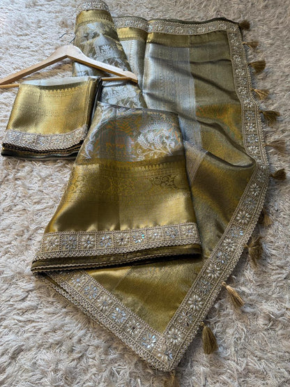 Silver and gold banarasi katan tissue silk sarees