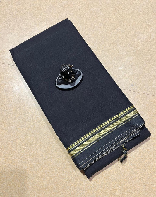 Black mercerised Narayanpet Cotton sarees with thin border