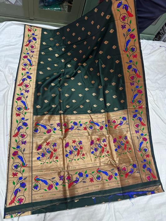 Dark green soft silk brocade paithani Sarees