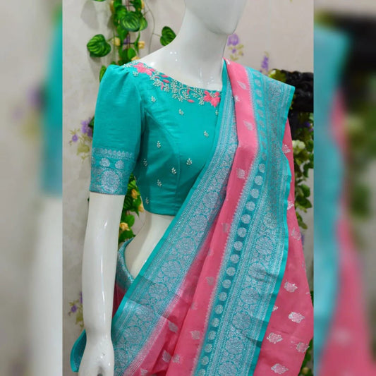 Pink banarasi semi georgette saree