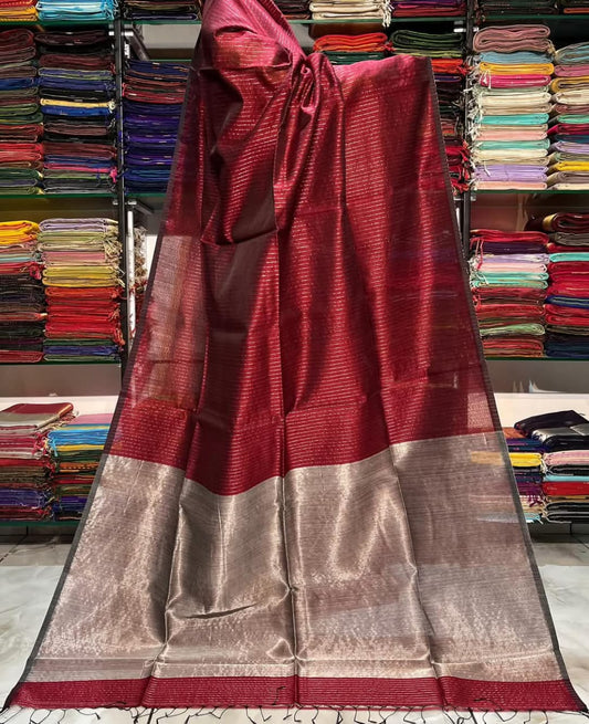 Maroon semi silk striped sarees