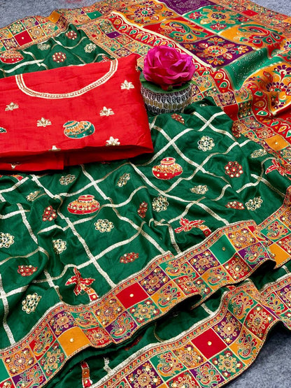Dark green Vichitra silk patola sarees